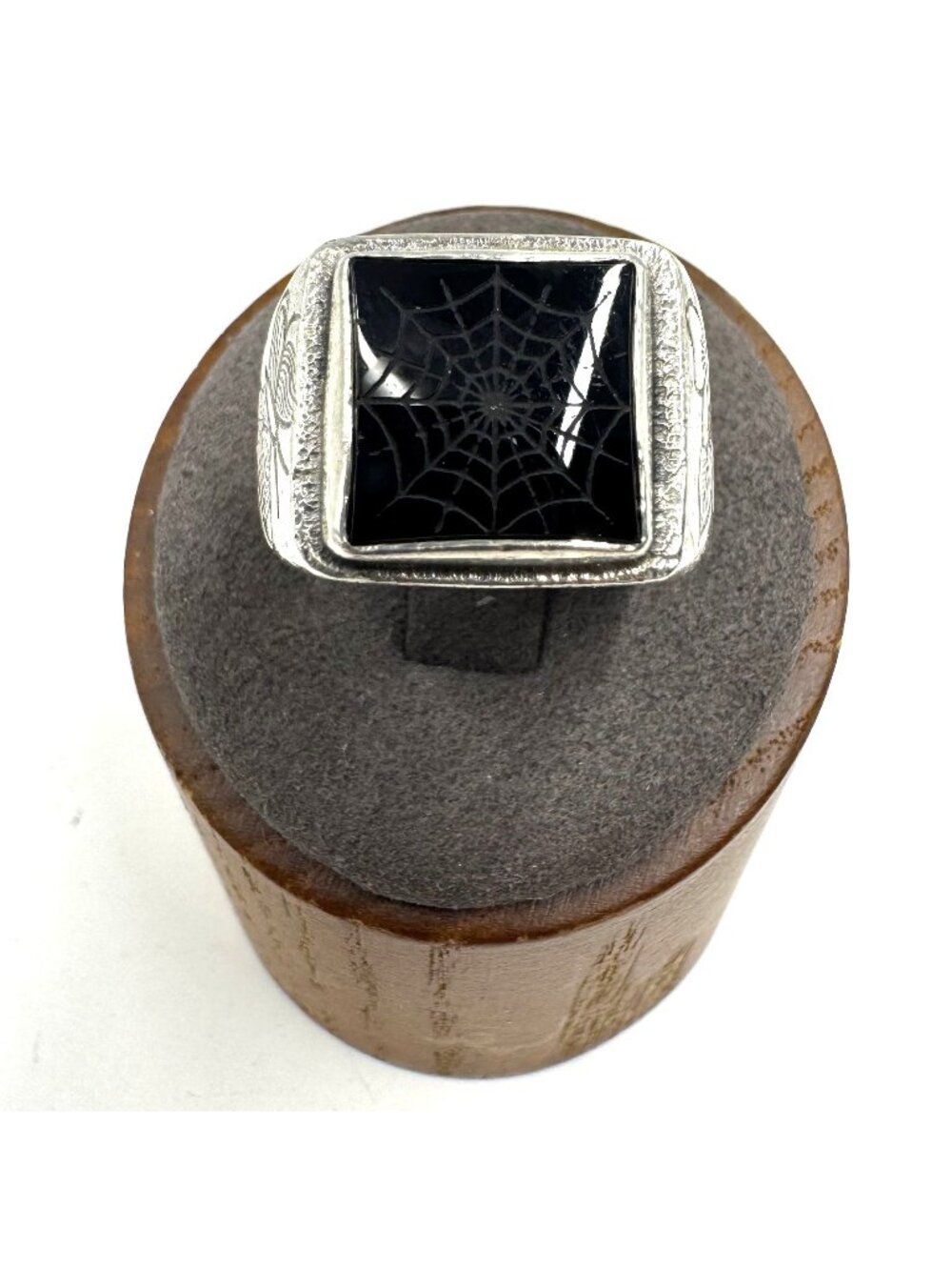 Sterling Silver 925 Black Onyx Spiderweb Design Statement Ring Size 9.25 - Picture 1 of 9